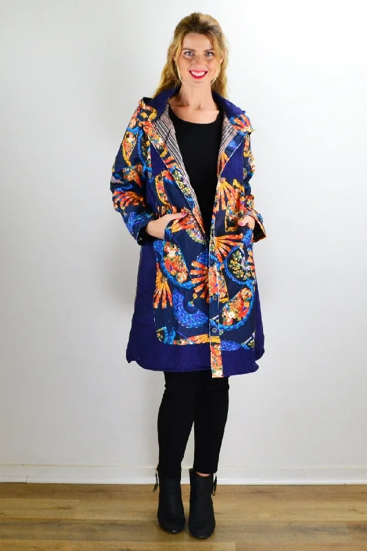 Abstract Print Blue Orange Corduroy Jacket Corduroy Jacket Velvet Jacket Brocade Jacket