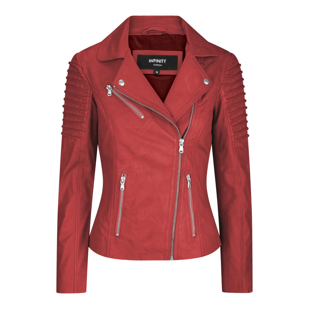 Women's Leather Red Biker Jacket Faux Fur Jacket Real Fur Jacket Shearling Jacket