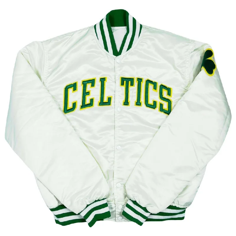 Boston Celtics Satin Jacket Front Pockets Side Pockets Patch Pockets