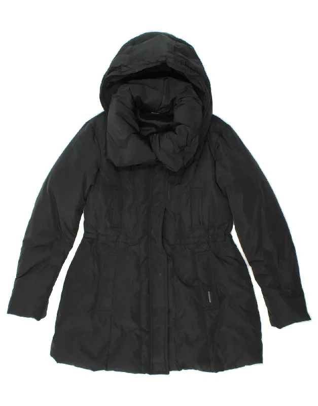 DKNY Womens Hooded Padded Jacket UK 6 XS Black Polyester Knit Fabric Woven Fabric Fleece Fabric