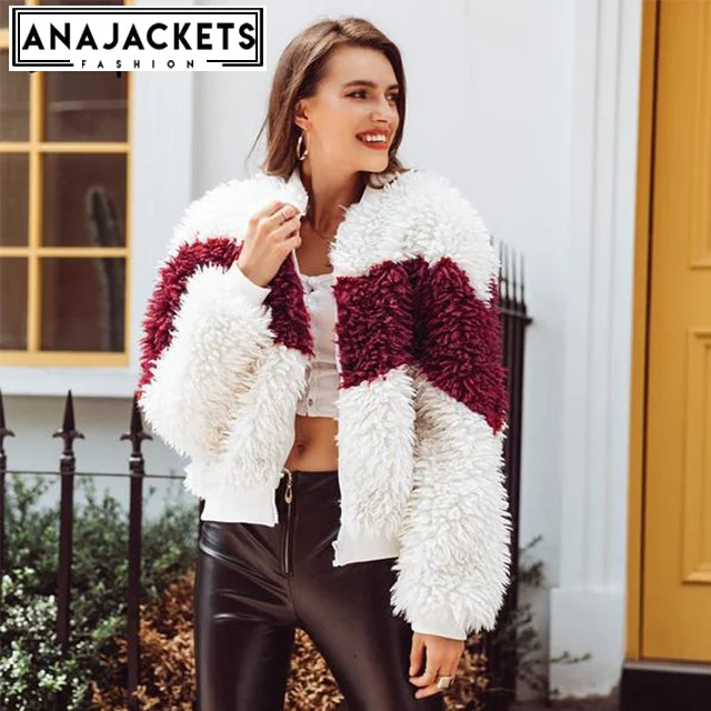 Fluffy Faux Fur Splice Women Jacket Coat Oversized Jacket Tailored Jacket Straight Jacket