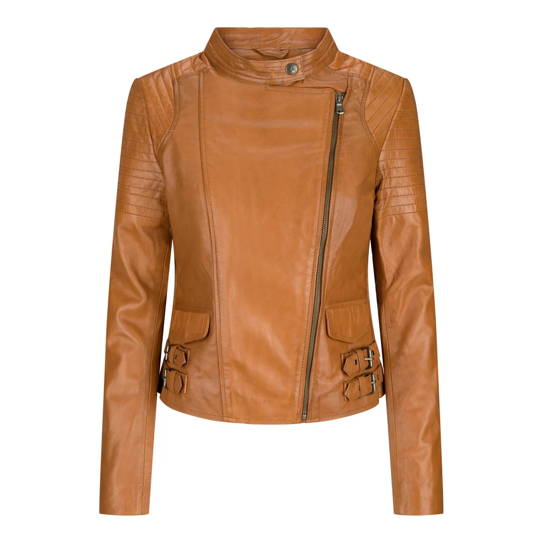 Women's Leather Jacket Short Fitted Bikers Tan Brown Rock Wool Jacket Cashmere Jacket Tweed Jacket