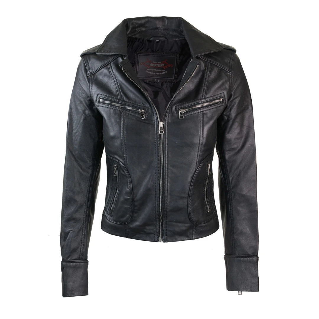 Women's Leather Biker Motorbike Short Jacket Tiered Jacket Buttoned Jacket Zippered Jacket