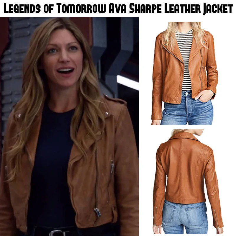 Jes Macallan Brown Leather Biker Jacket Cotton Fabric Linen Fabric Terry Fabric