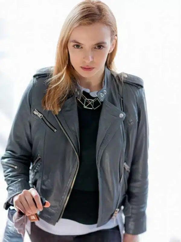 Killing Eve Jodie Comer Grey Leather Jacket Quilted Jacket Puffer Jacket Insulated Jacket