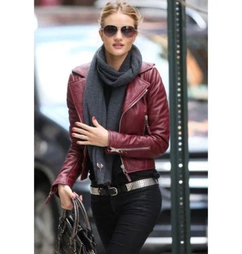 Ladies Women Brando Burgandy Leather Slim Fit Short Body Jacket Satin Jacket Silk Jacket Chiffon Jacket