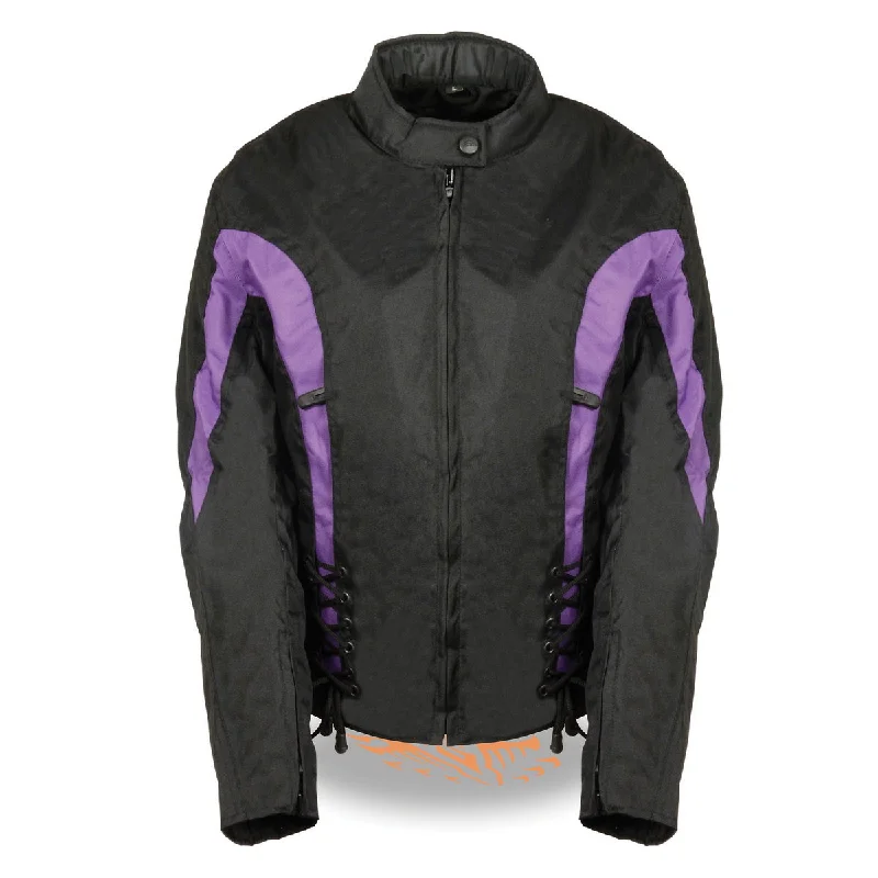 Nexgen SH2188 Women's Black and Purple Textile Motorcycle Riding Jacket with Side Stretch and Lacing Hoodie Zip-Up Jacket Button-Up Jacket