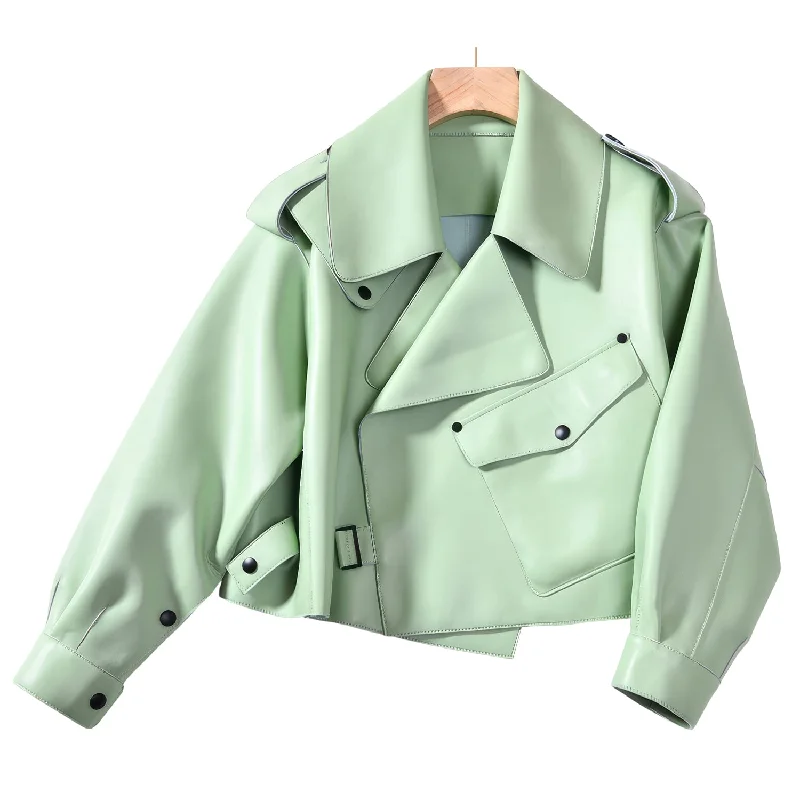 Women's Pastel Green Sheepskin Biker Jacket – High Street Fashion for Autumn & Spring Wool Jacket Cashmere Jacket Tweed Jacket