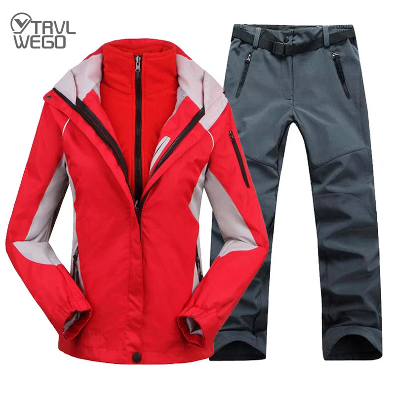 TRVLWEGO Women’s Ski Jacket / Pants Set Hooded Jacket Caped Jacket Shawl Collar Jacket