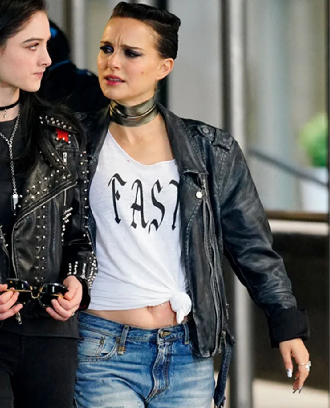 Vox Lux Natalie Portman Black Biker Leather Jacket Knit Jacket Woven Jacket Fleece Jacket