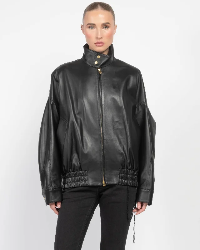 Lee Leather Bomber Jacket Zippered Front Buttoned Front Snap Front