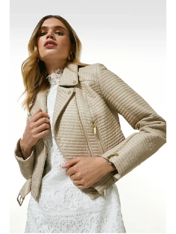 Women’s Cream Leather Biker Jacket Chenille Jacket Brocade Jacket Lace Jacket