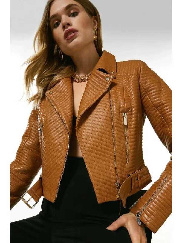 Women’s Tan Brown Leather Biker Jacket Jacket Blazer Coat