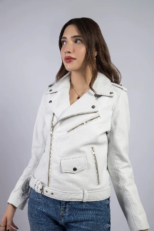 Womens Alyx Genuine Lambskin White Biker Leather Jacket Wool Jacket Cashmere Jacket Tweed Jacket