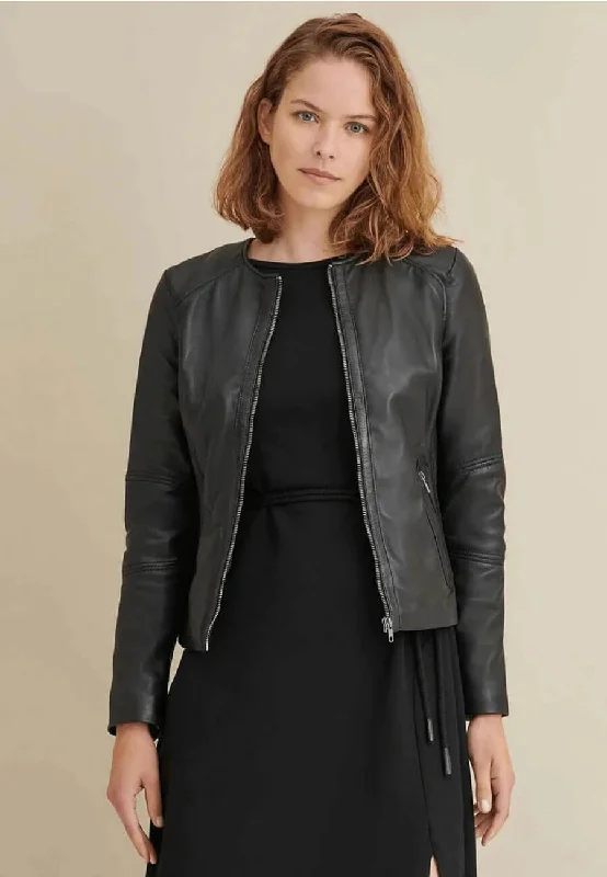 Women's Black Leather Racing Jacket Fitted Jacket Loose Jacket Oversized Jacket