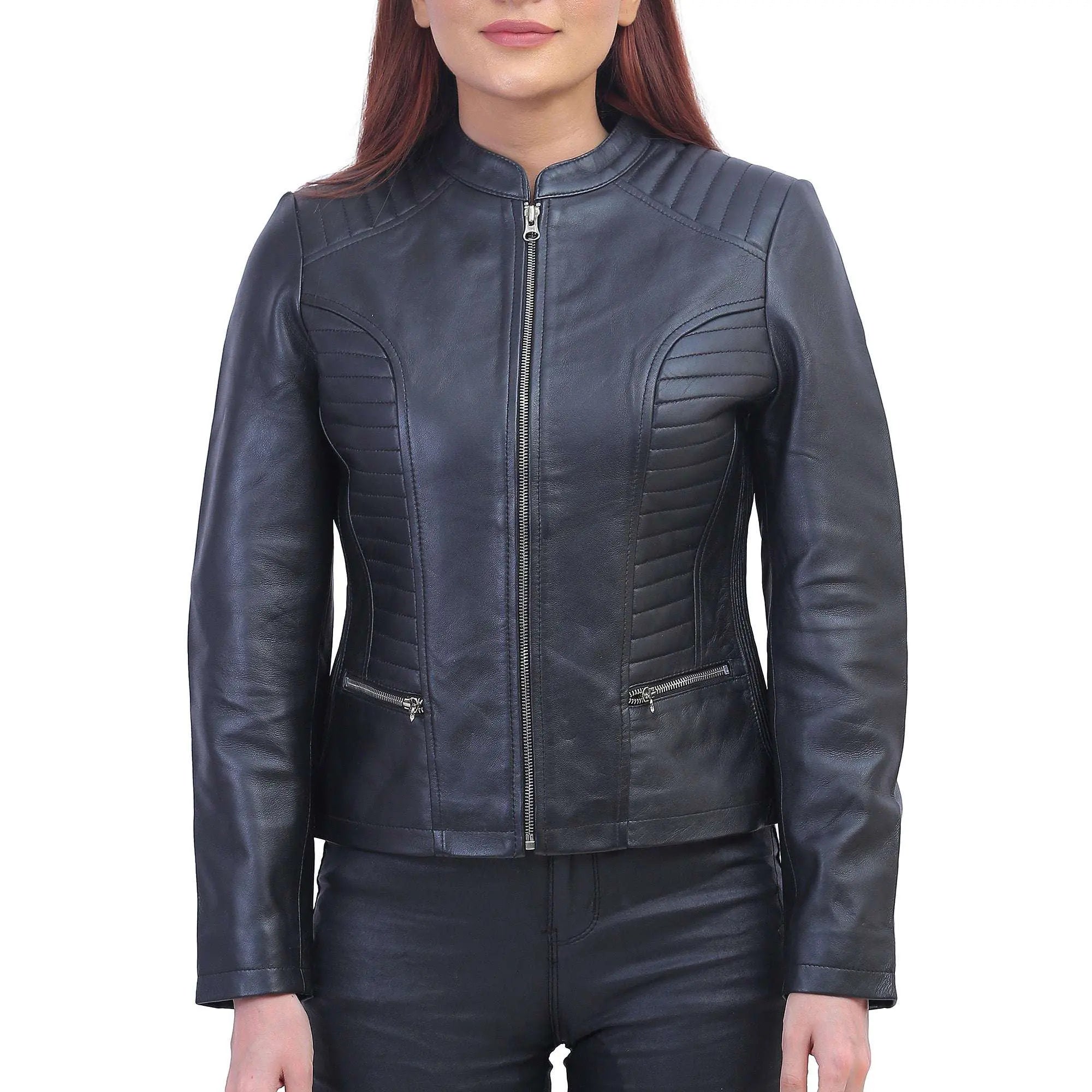 Womens Black Padded Leather Jacket Belted Jacket Elasticated Jacket Padded Jacket