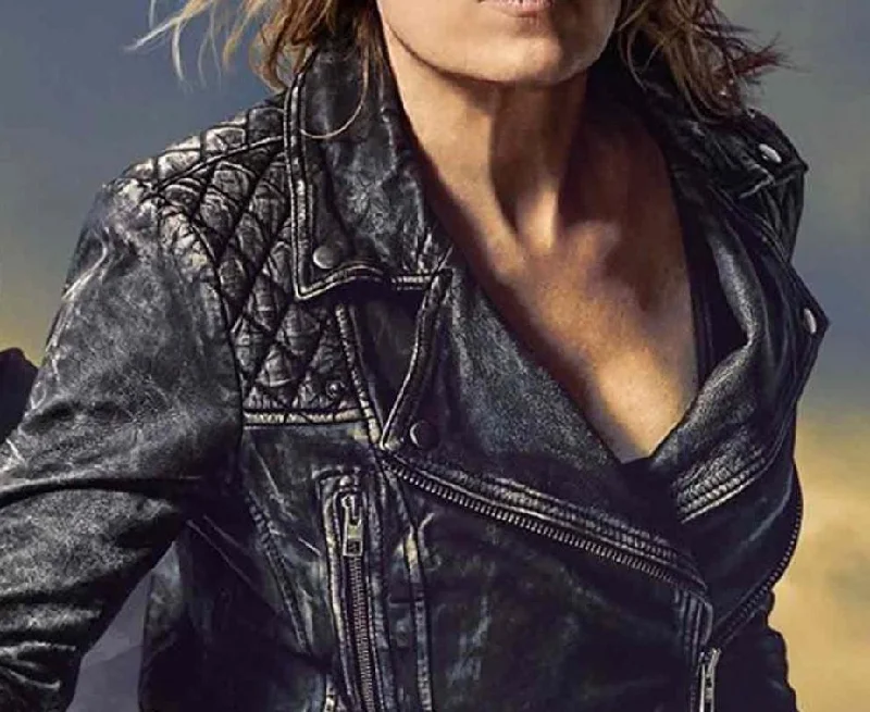 Fear The Walking Dead Madison Clark Distressed Black Quilted Ladies Leather Jacket Faux Fur Jacket Real Fur Jacket Shearling Jacket