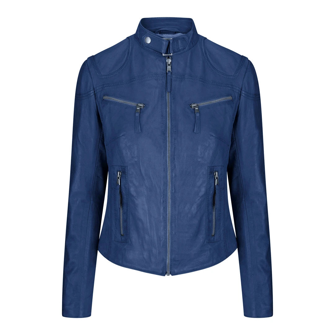 Women's Leather Fitted Biker Short Royal Blue Jacket Wool Jacket Cashmere Jacket Tweed Jacket