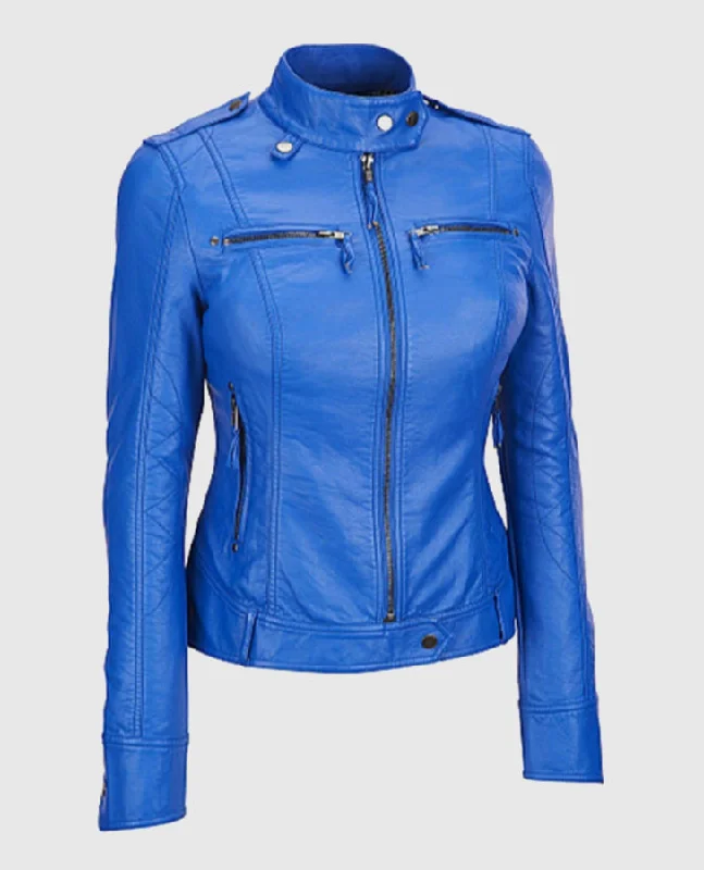 Women's Royal Blue Leather Jacket Cotton Jacket Linen Jacket Terry Jacket