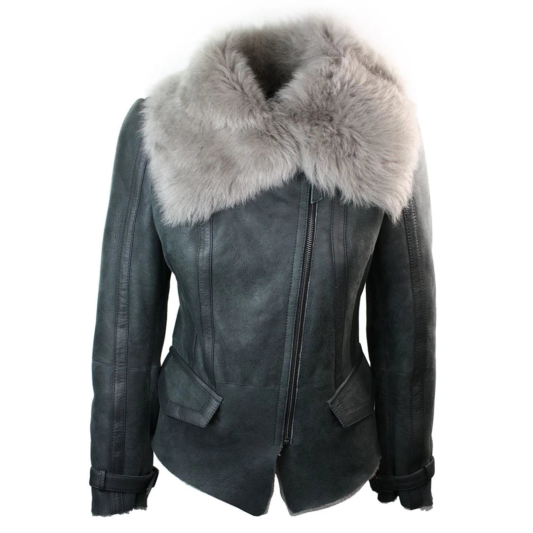 Women's Short Grey Shearling Sheepskin Jacket Rayon Jacket Velvet Jacket Corduroy Jacket