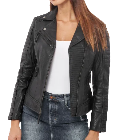 Womens Sloane Genuine Lambskin Biker Leather Jacket Oversized Jacket Tailored Jacket Straight Jacket