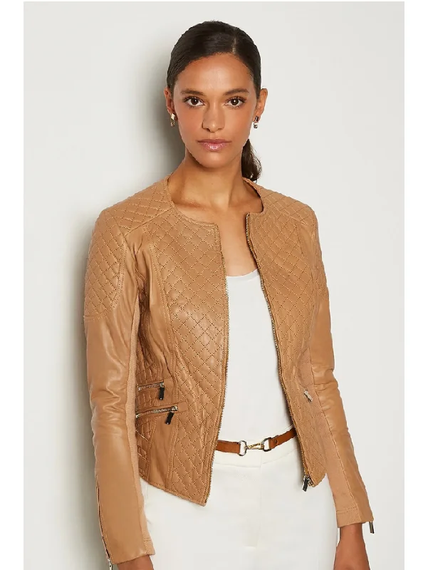 Women’s Tan Beige Leather Biker Jacket Faux Fur Jacket Real Fur Jacket Shearling Jacket