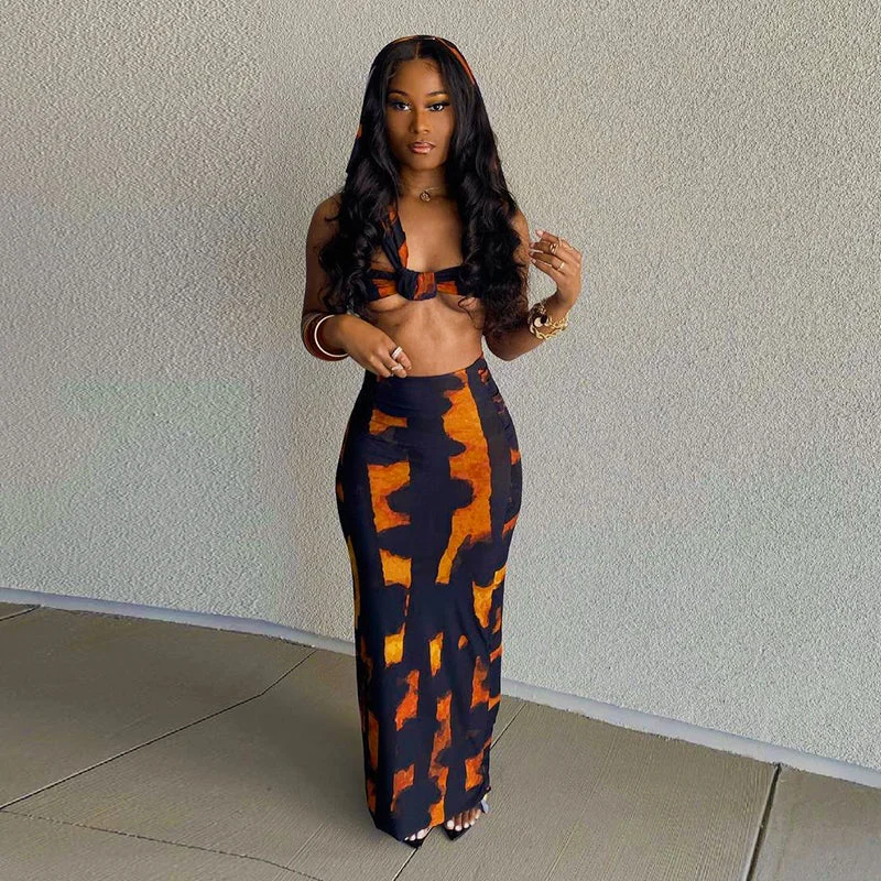 2022 Fashion Pattern Print Two Piece Set Women Sleeveless Short Crop Top Bodycon Maxi Skirt Streetwear Set tulle skirt dreamy 2022 Fashion Pattern Print Two Piece Set Women Sleeveless Short Crop Top Bodycon Maxi Skirt Streetwear Set tulle skirt dreamy