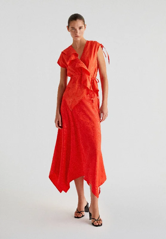 ASYMMETRIC MIDI SKIRT satin skirt smooth