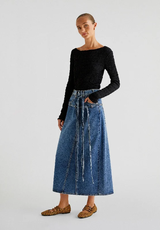 DENIM MIDI SKIRT WITH BOWS corduroy skirt cozy