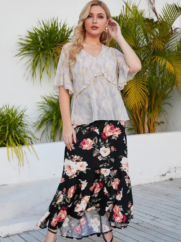 KittenAlarm - Plus size Elastic Waist Floral Skirt maxi skirt elegant