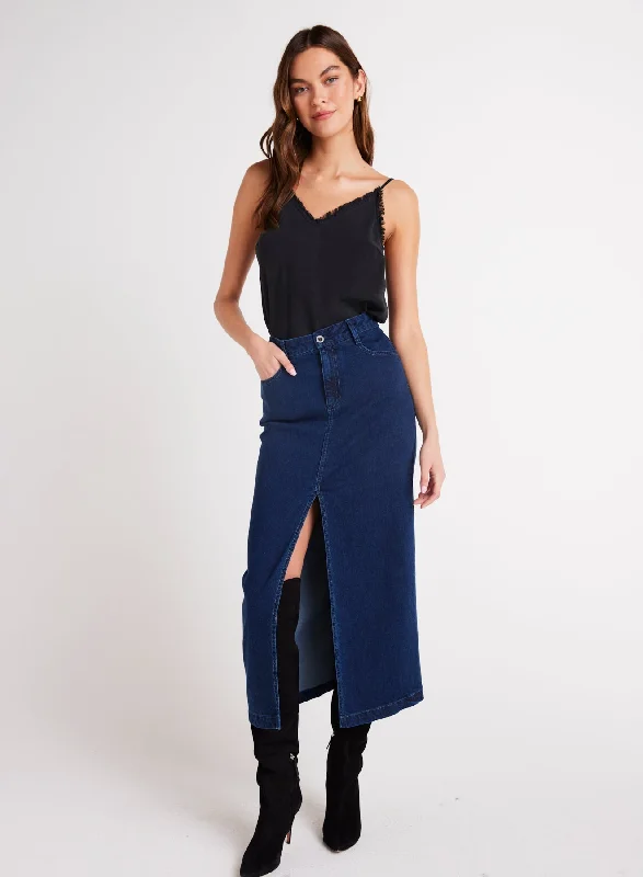 Gia Front Slit Maxi Skirt - Indigo Twilight Wash silk skirt elegant