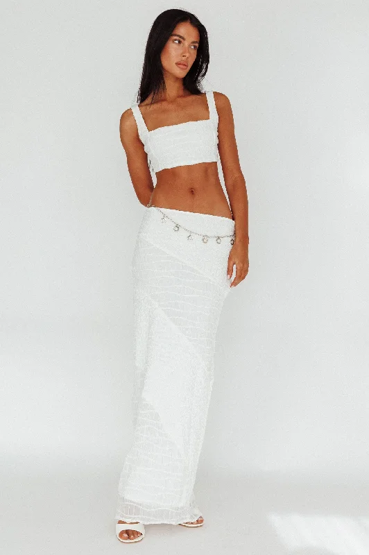 Bindi Puckered Midi Skirt White spandex blend skirt
