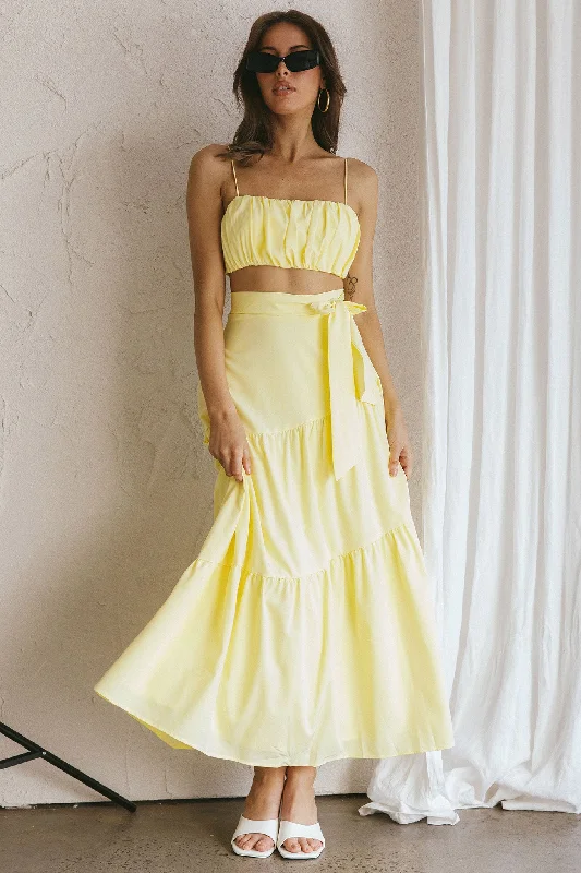 Bondi Waist Tie Maxi Skirt Lemon lace skirt intricate