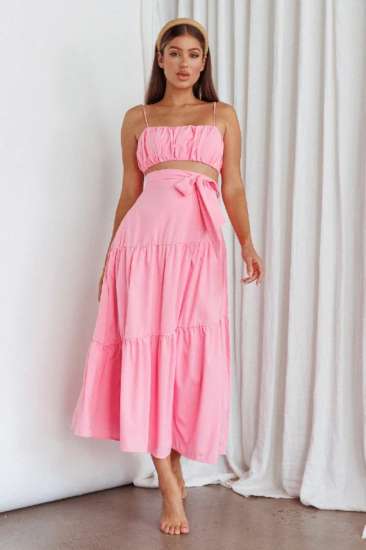 Bondi Waist Tie Maxi Skirt Pink velvet skirt plush