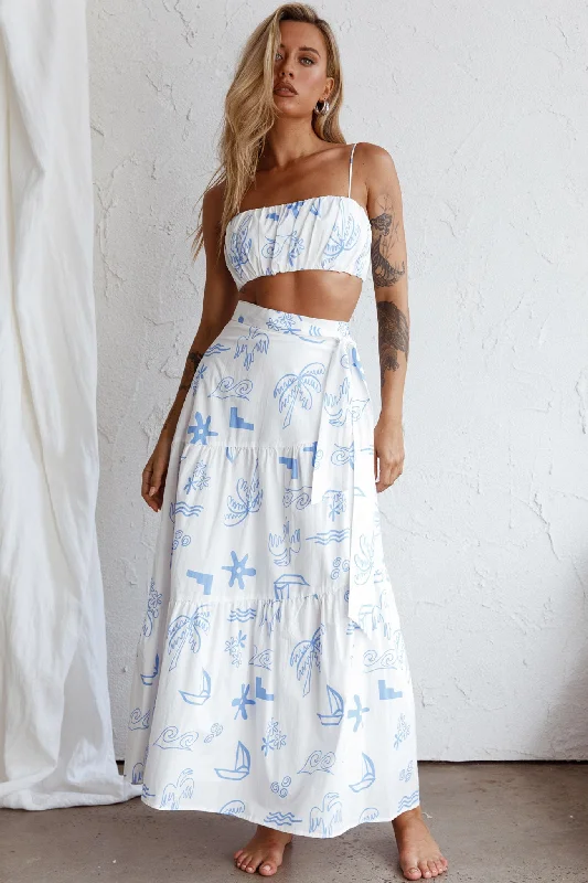 Bondi Waist Tie Maxi Skirt Printed White lace skirt romantic