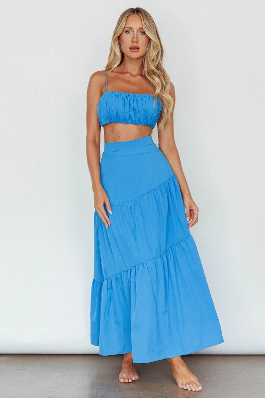 Bondi Waist Tie Maxi Skirt Sapphire velvet skirt rich