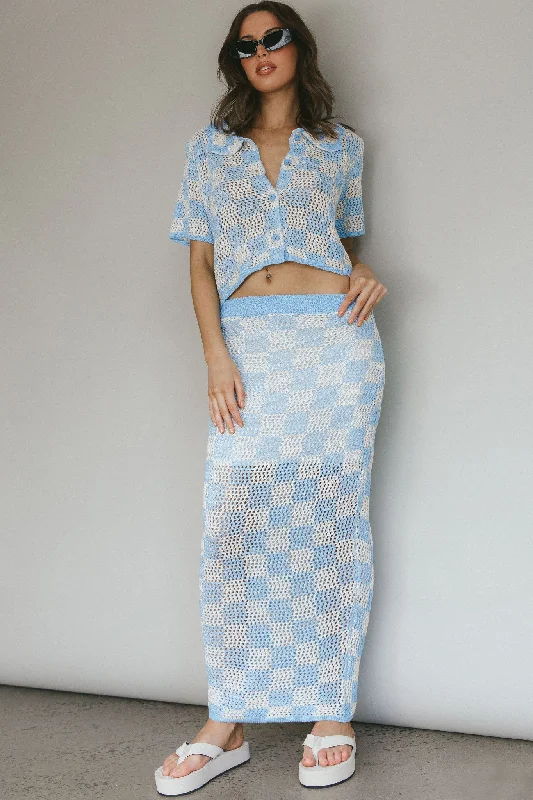 Byron Bay Crochet Maxi Skirt Blue seamless skirt comfort
