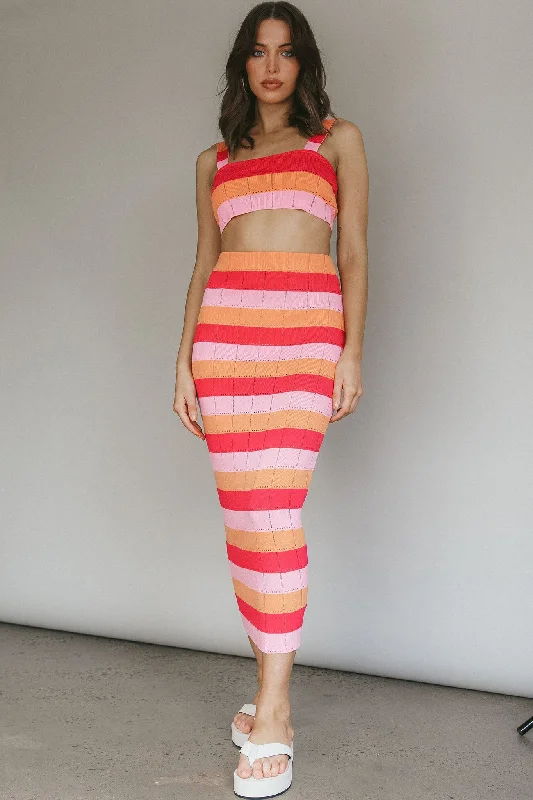 Chase The Sunrise Knit Maxi Skirt Striped Pink leather skirt sleek