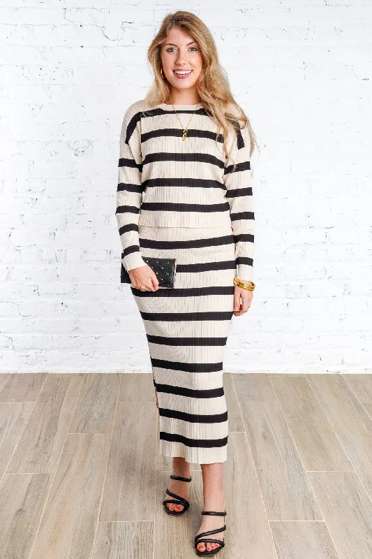 Classic Striped Midi Skirt maxi skirt elegant