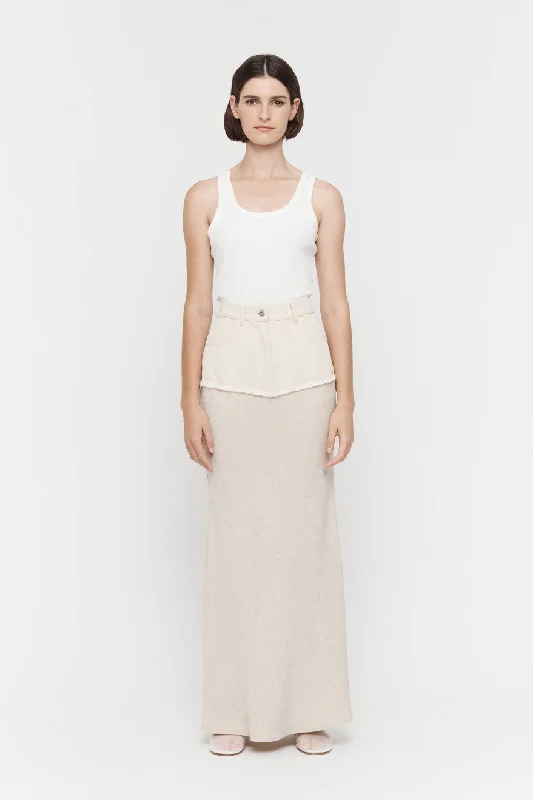 Cotton Linen Contrast Long Skirt pencil skirt chic
