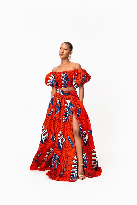 TALIA Tiered African Print Maxi Skirt denim skirt trendy