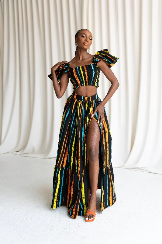 DELE Tiered African Print Maxi Skirt leather skirt bold