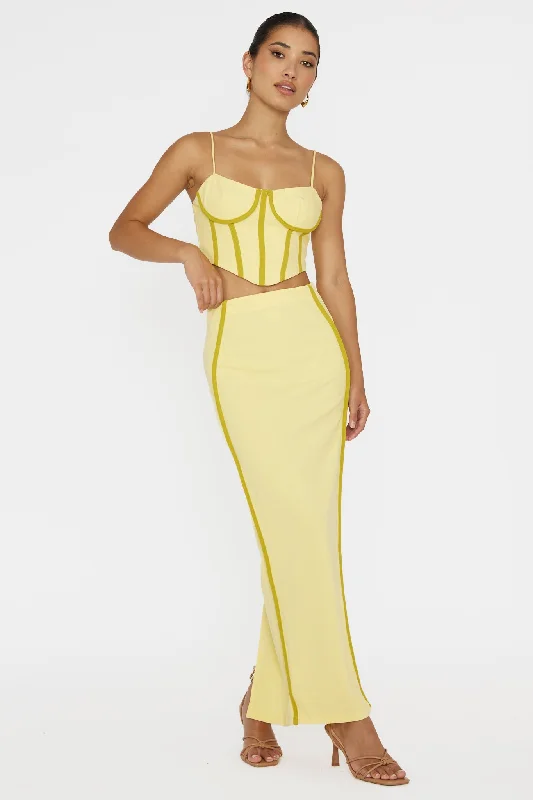Ferrera Piping Trim Maxi Skirt Yellow velvet skirt plush