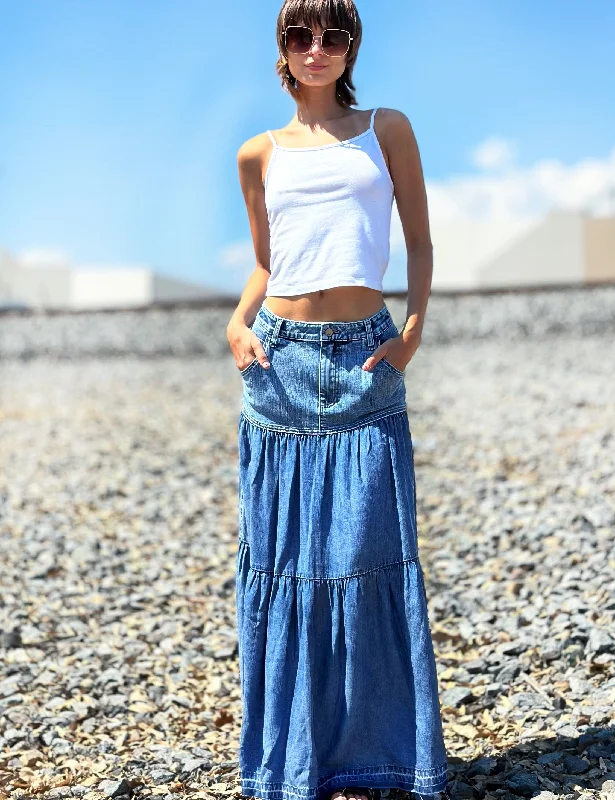 Fun Denim Maxi Skirt midi skirt versatile