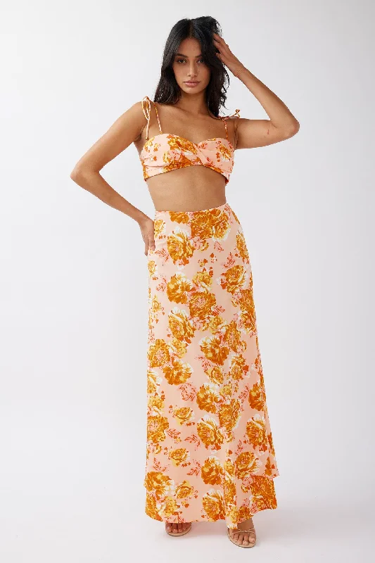 Gabbi Maxi Skirt Floral Print Orange lace skirt feminine
