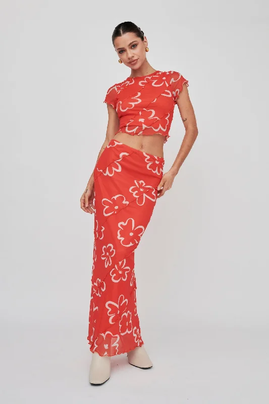 Gold Rush Maxi Skirt Print Orange linen skirt natural