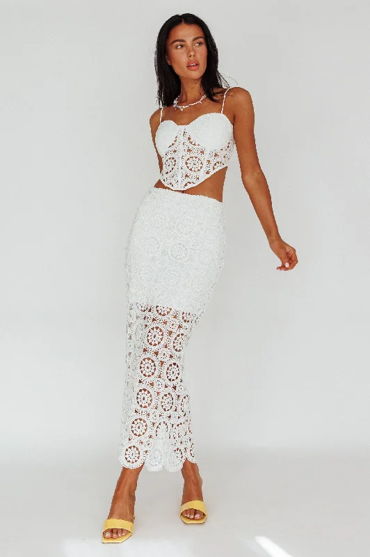 Granada Lace Maxi Skirt White button skirt front
