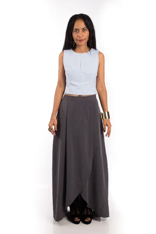 Grey Skirt,  Split Skirt, Long Grey Skirt ruffled skirt detail
