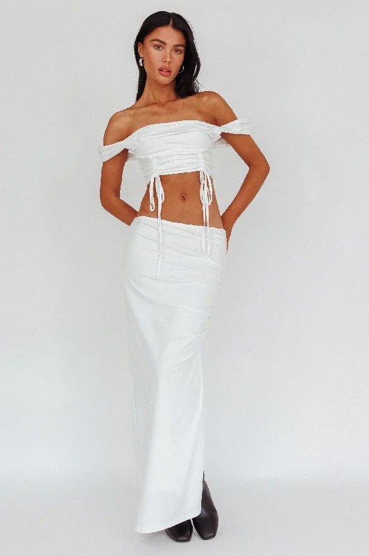 Headliner Ruched Side Maxi Skirt White wool skirt warm
