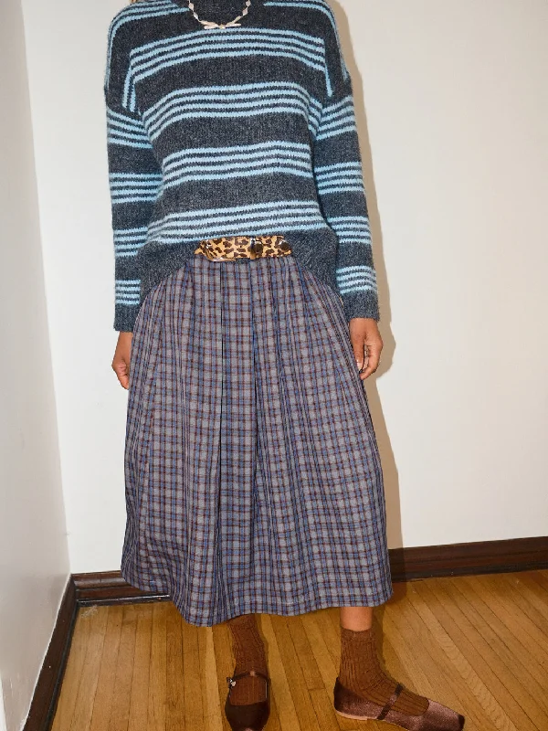 Irene Midi Skirt - Grey Plaid denim skirt casual